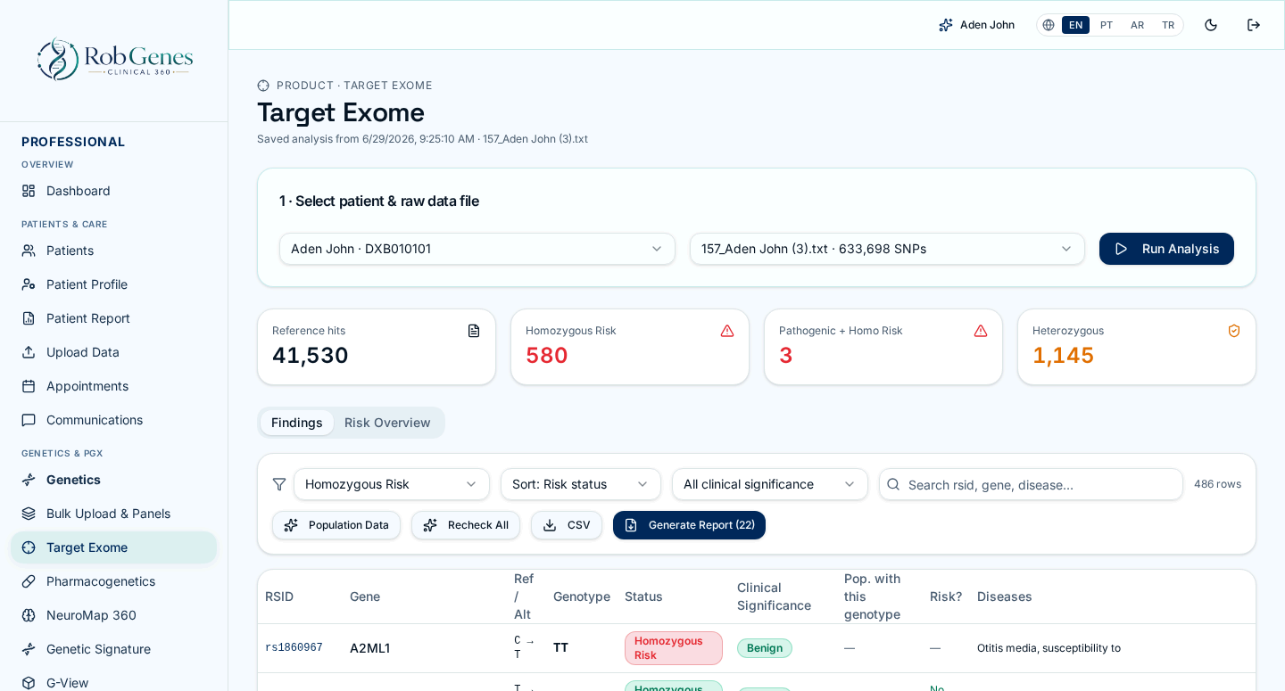 Target Exome Analysis — product interface