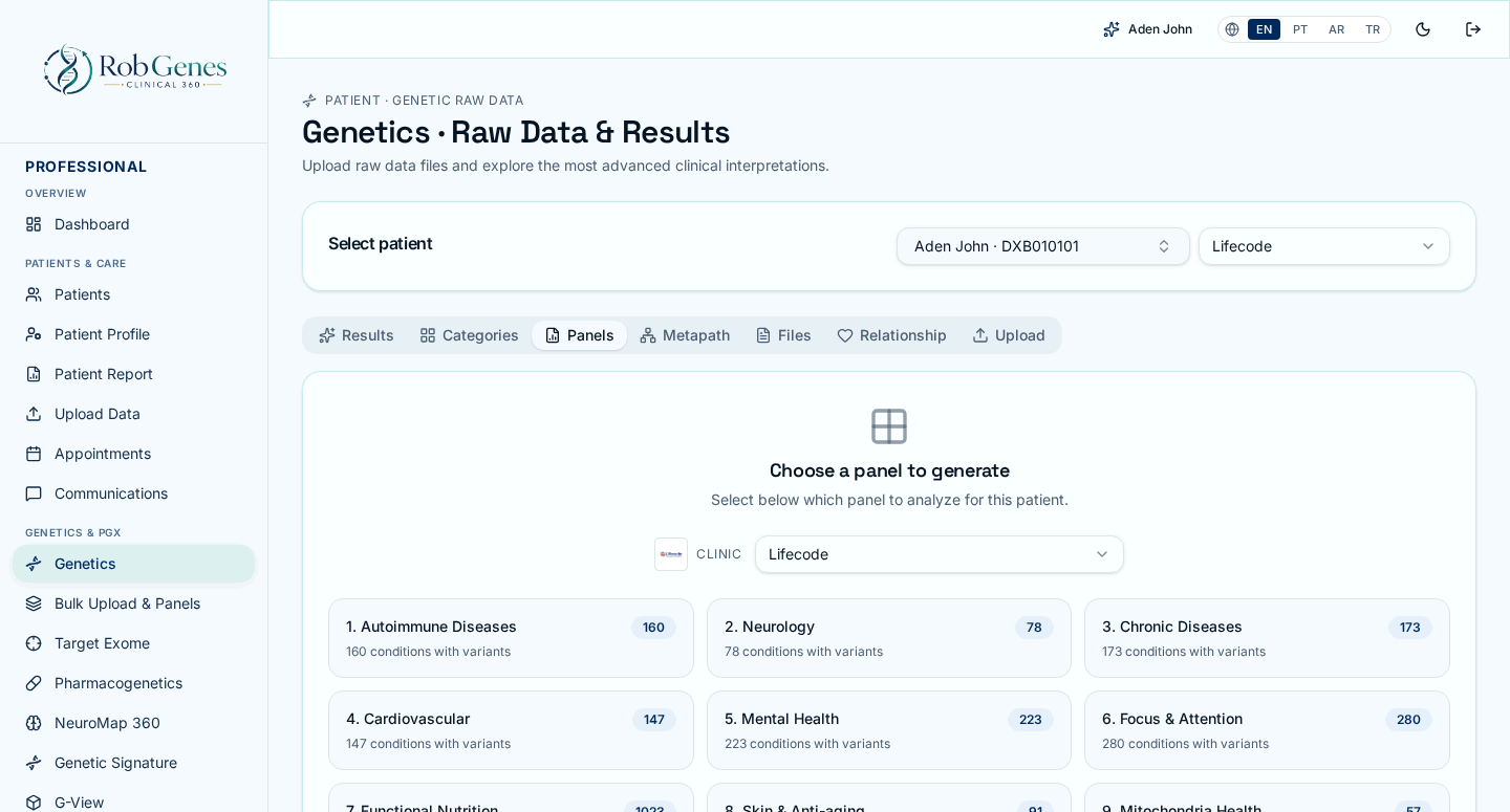 Genetic Panels Ecosystem — product interface