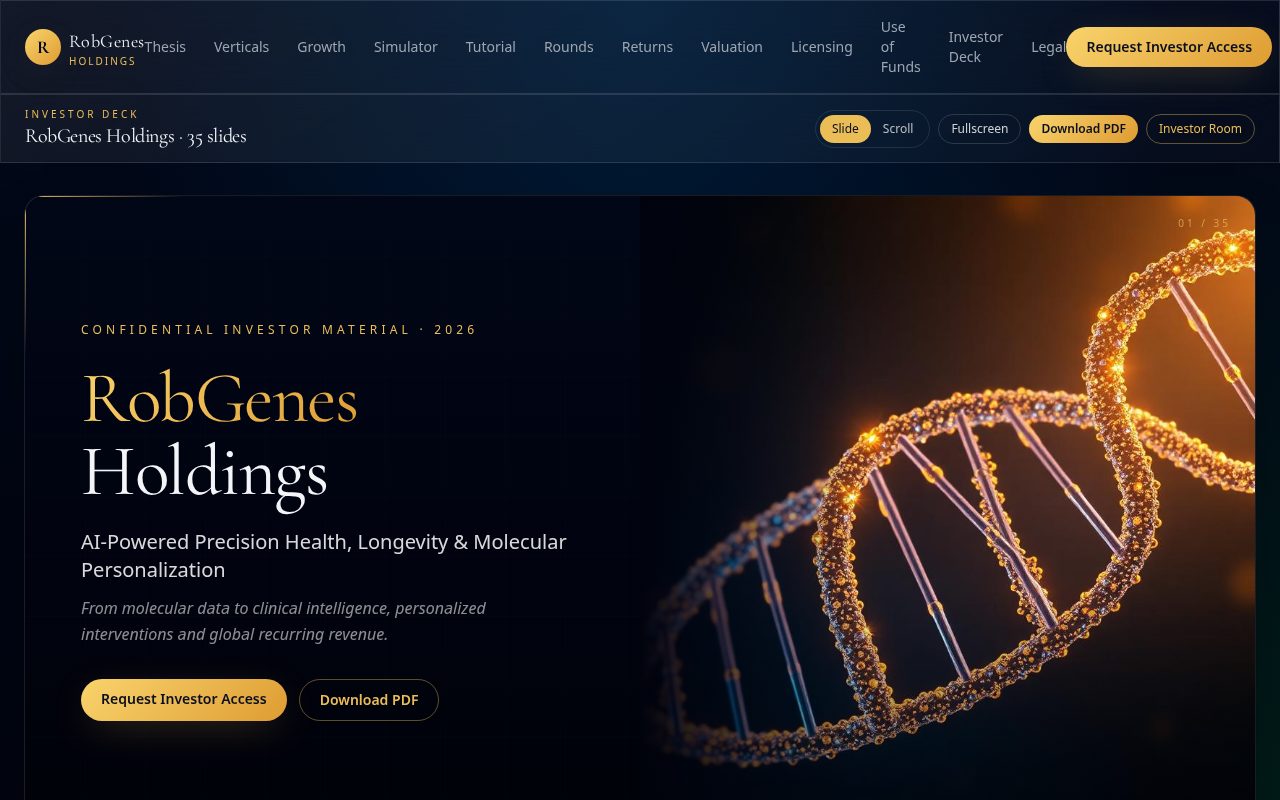 Investor Deck — RobGenes platform screen